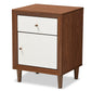 baxton studio harlow mid century modern scandinavian style white and walnut wood 1 drawer and 1 door nightstand | Modish Furniture Store-2