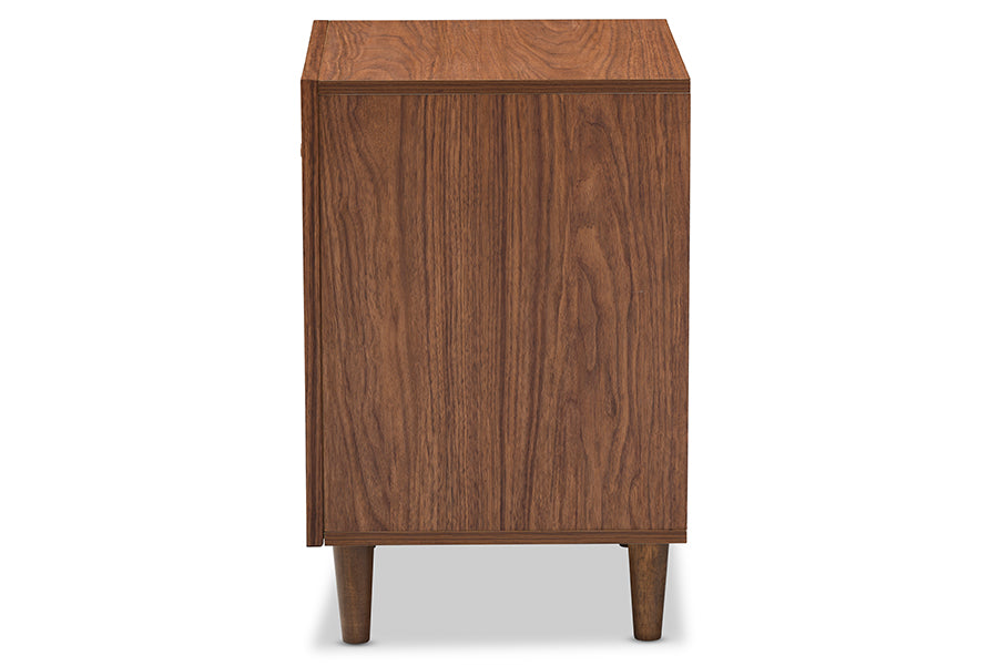 baxton studio harlow mid century modern scandinavian style white and walnut wood 1 drawer and 1 door nightstand | Modish Furniture Store-3