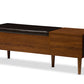 baxton studio merrick mid century retro modern 1 drawer 2 tone oak and dark brown wood entryway storage cushioned bench shoe rack cabinet organizer | Modish Furniture Store-2