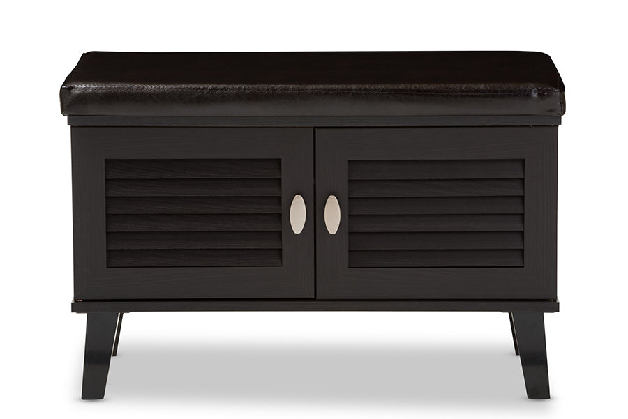 Baxton Studio Sheffield Modern and Contemporary 2-door Dark Brown Wood Entryway Storage Cushioned Bench Shoe Rack Cabinet Organizer | Modishstore | Cabinets