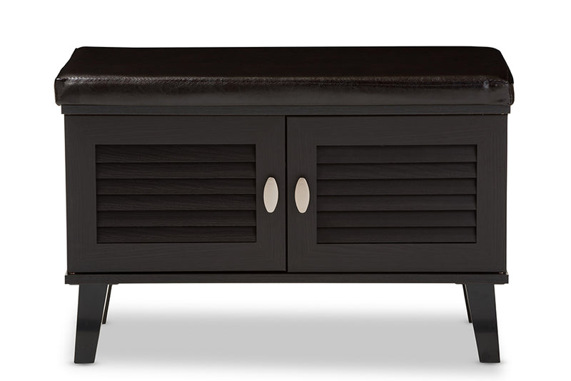 Baxton Studio Sheffield Modern and Contemporary 2-door Dark Brown Wood Entryway Storage Cushioned Bench Shoe Rack Cabinet Organizer | Modishstore | Cabinets