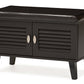 baxton studio sheffield modern and contemporary 2 door dark brown wood entryway storage cushioned bench shoe rack cabinet organizer | Modish Furniture Store-2
