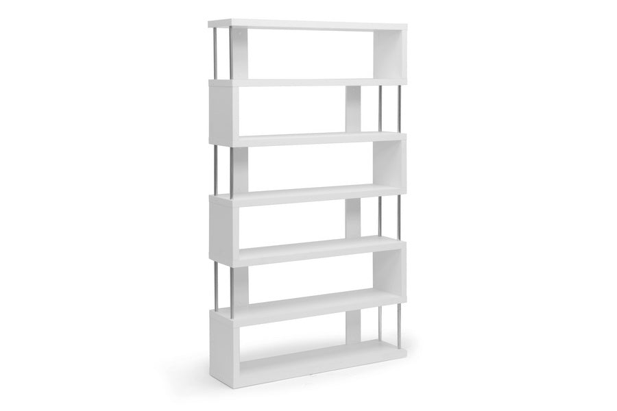 baxton studio barnes white six shelf modern bookcase | Modish Furniture Store-2
