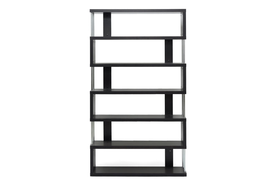 Baxton Studio Barnes Dark Brown Six-Shelf Modern Bookcase | Modishstore | Bookcases