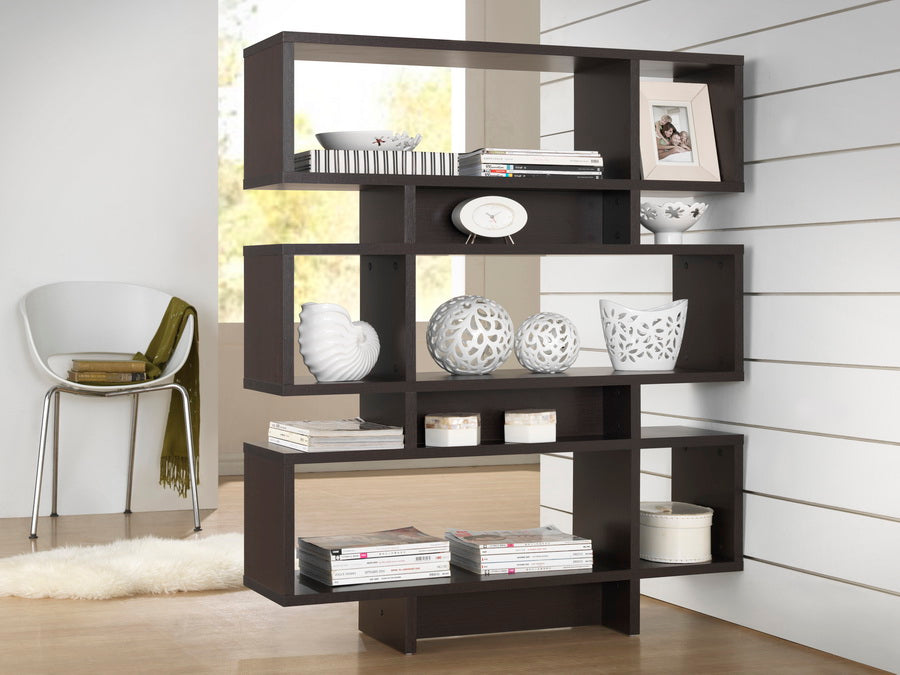 baxton studio cassidy 6 level dark brown modern bookshelf | Modish Furniture Store-3