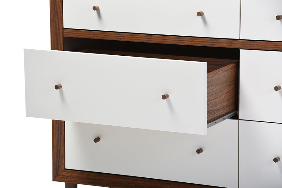 baxton studio harlow mid century modern scandinavian style white and walnut wood 6 drawer storage dresser | Modish Furniture Store-3