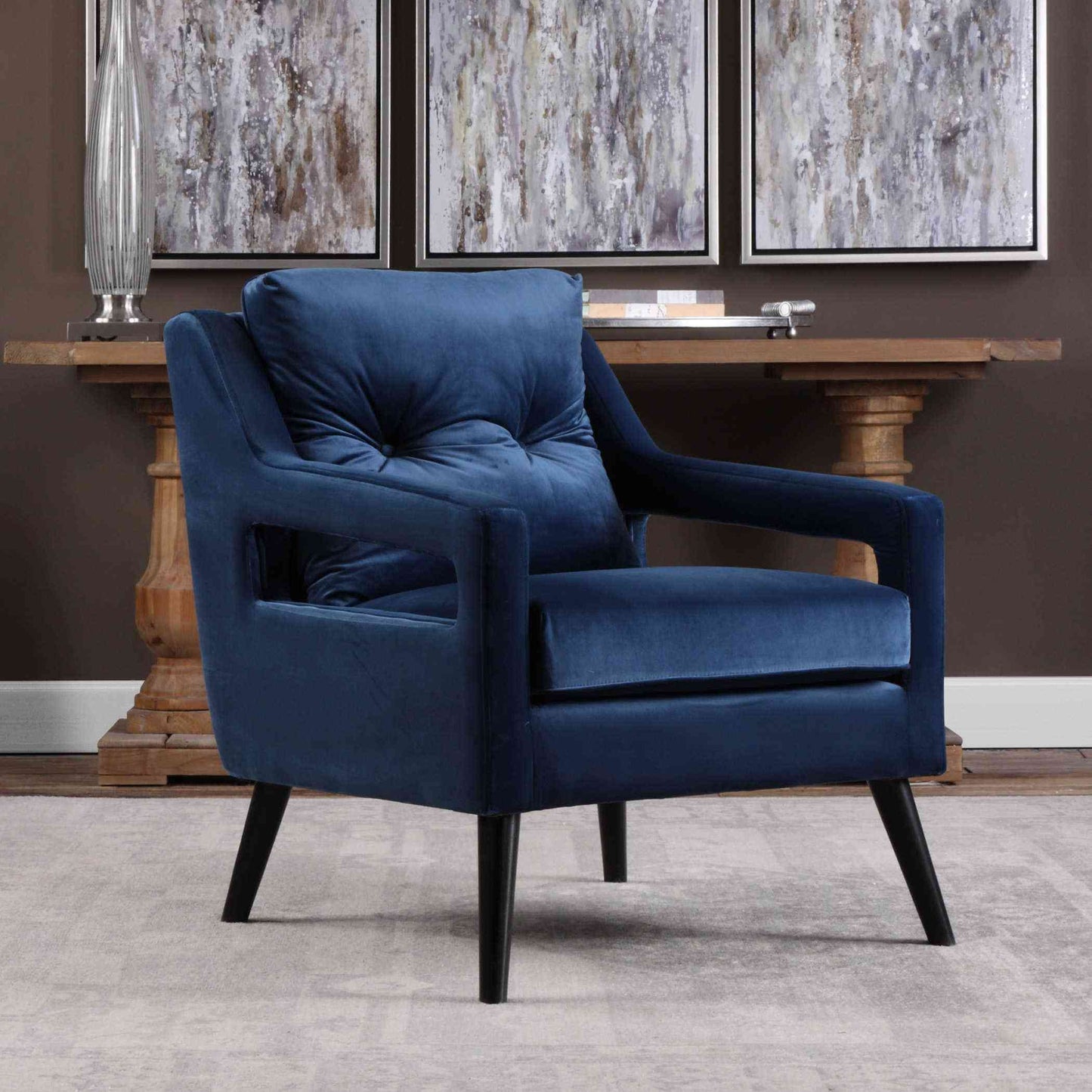 Uttermost O'Brien Blue Velvet Armchair | Armchairs | Modishstore - 2