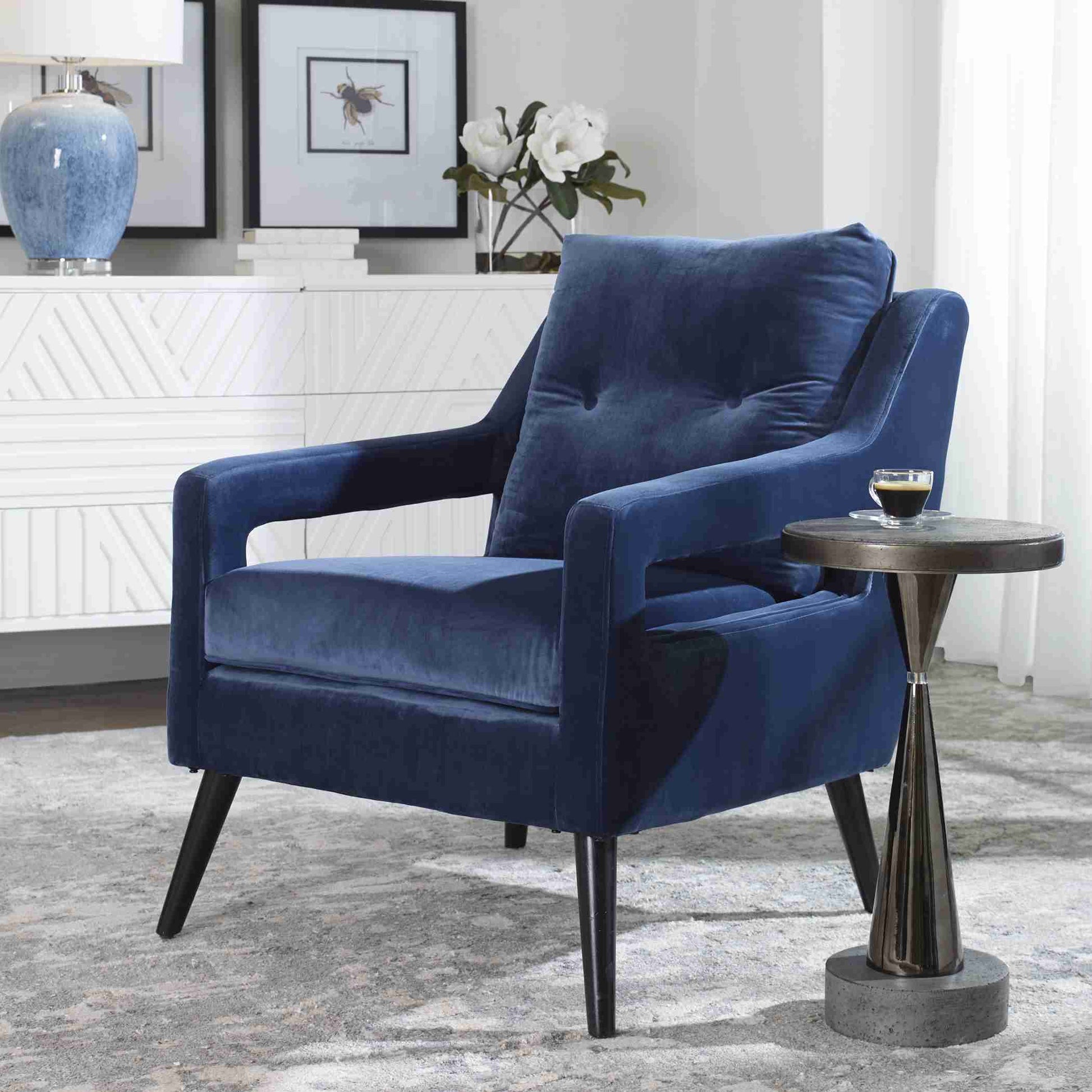 Uttermost O'Brien Blue Velvet Armchair | Armchairs | Modishstore - 5