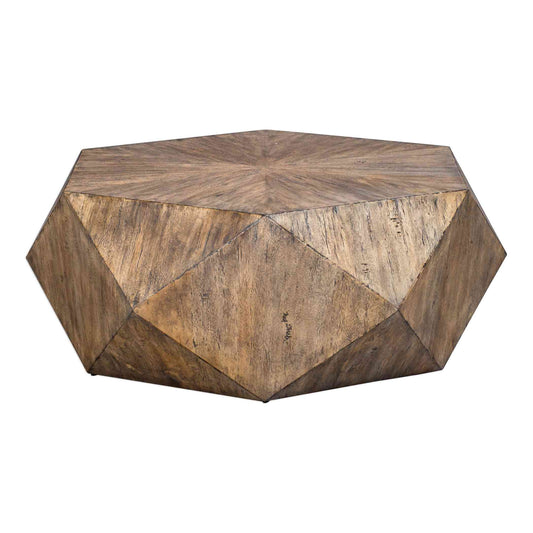 Uttermost Volker Honey Coffee Table-18" H x 48" W x 43.8" D, Burnished Honey/Light Gray | Coffee Tables | Modishstore