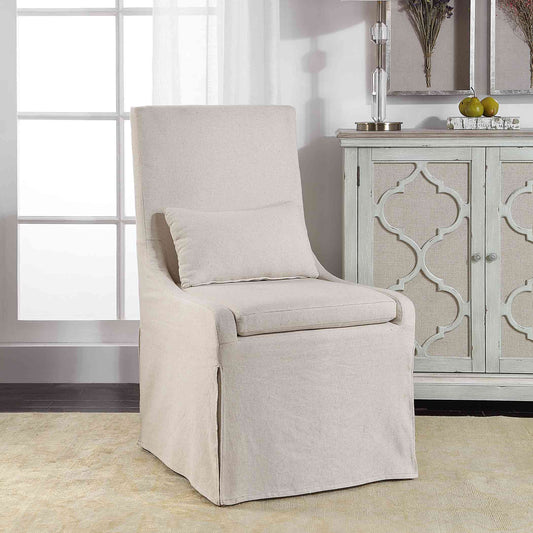 Uttermost Coley White Linen Armless Chair | Accent Chairs | Modishstore