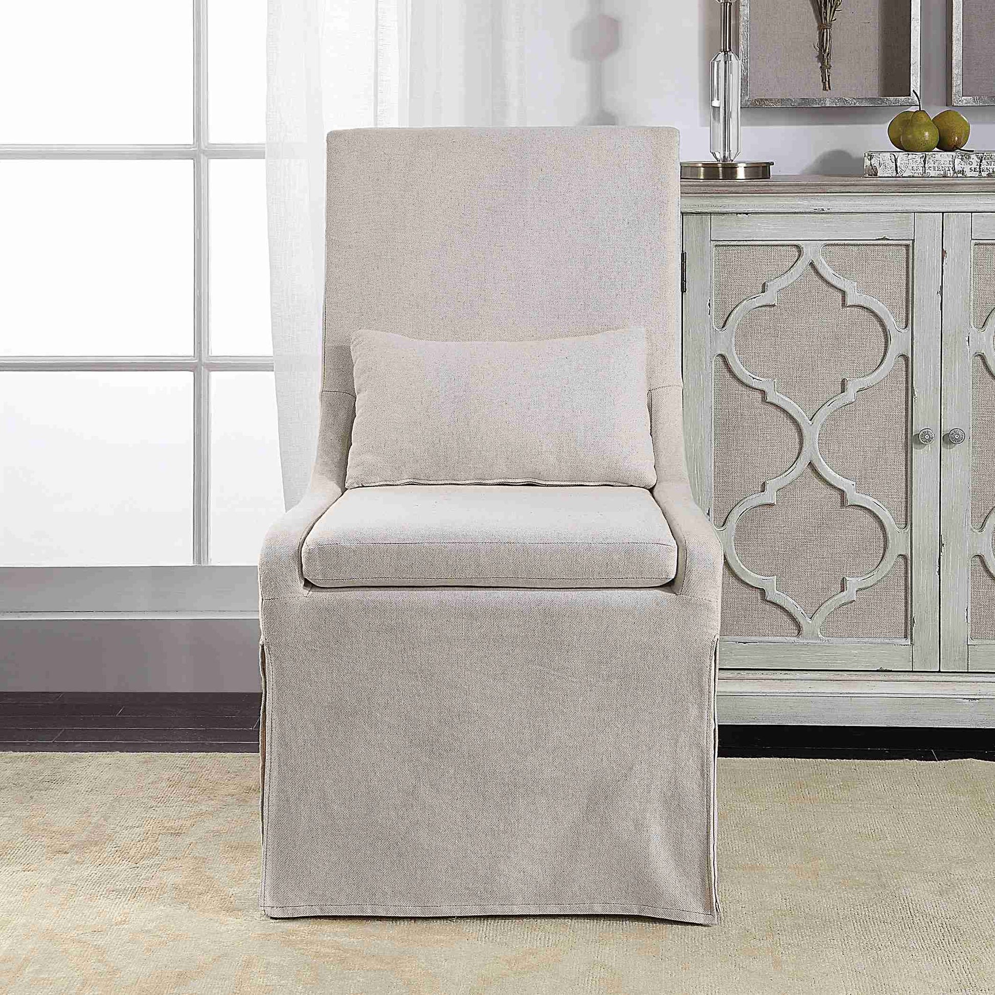 Uttermost Coley White Linen Armless Chair | Accent Chairs | Modishstore - 3