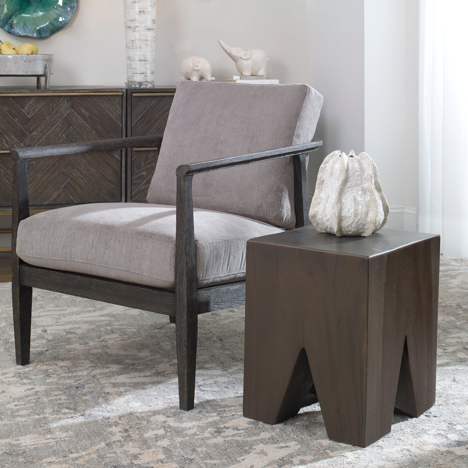 Uttermost Armin Solid Wood Accent Stool | Modishstore | Accent Tables