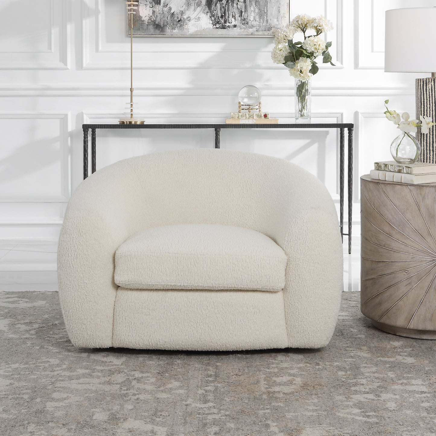 Uttermost Capra  Art Deco White Swivel Chair | Accent Chairs | Modishstore - 4