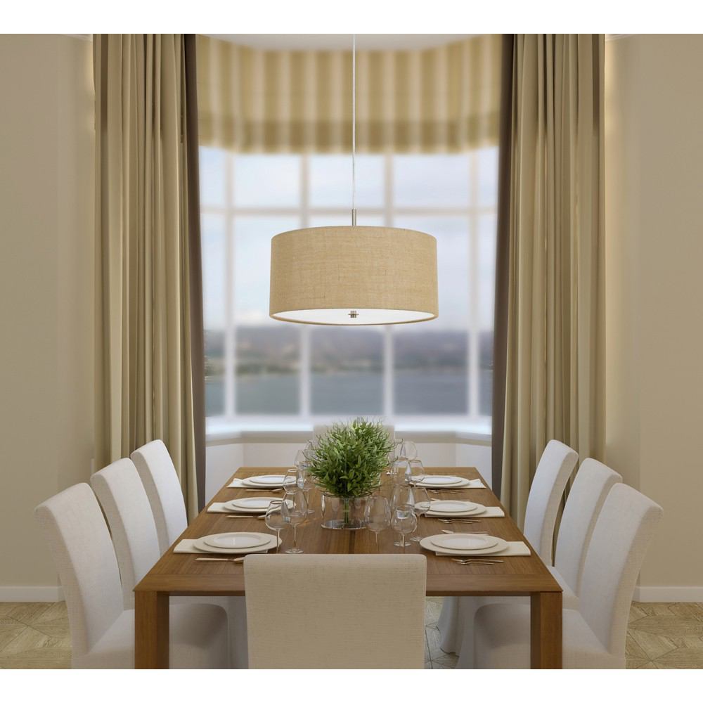 Cal Lighting FX-3627-1P 60W X 3 Addison Burlap Drum Pendant | Modishstore | Pendant Lamps