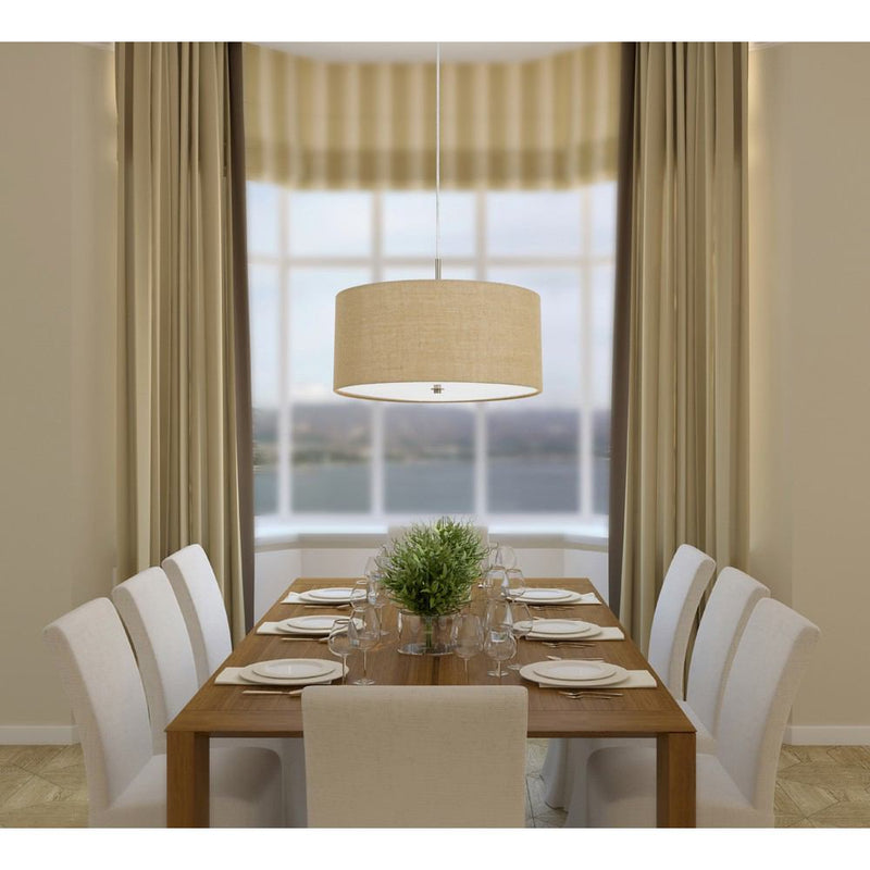 Cal Lighting FX-3627-1P 60W X 3 Addison Burlap Drum Pendant | Modishstore | Pendant Lamps