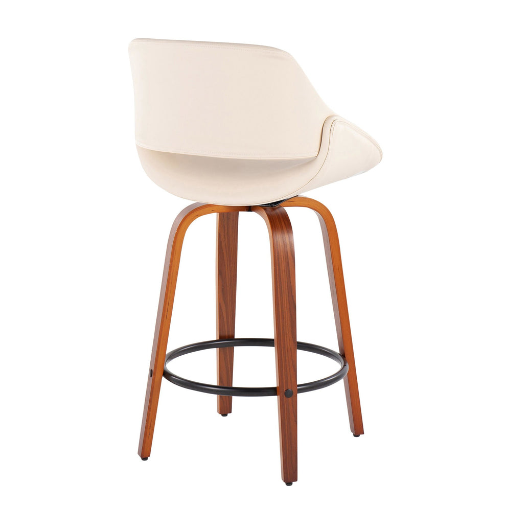 Fabrico Mid-Century Modern Fixed-Height Counter Stool in Walnut Wood with Round Black Footrest and Black Faux Leather By LumiSource - Set of 2 | Counter Stools | Modishstore - 13