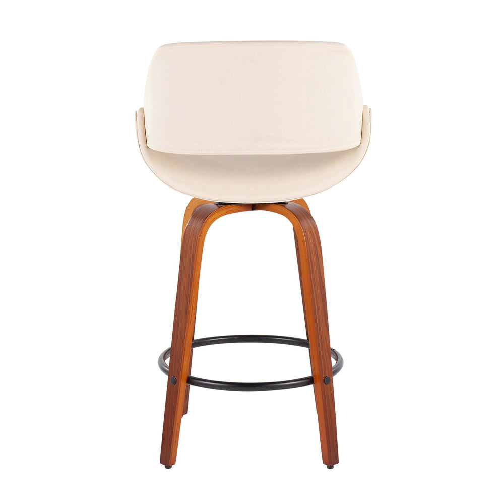 Fabrico Mid-Century Modern Fixed-Height Counter Stool in Walnut Wood with Round Black Footrest and Black Faux Leather By LumiSource - Set of 2 | Counter Stools | Modishstore - 14