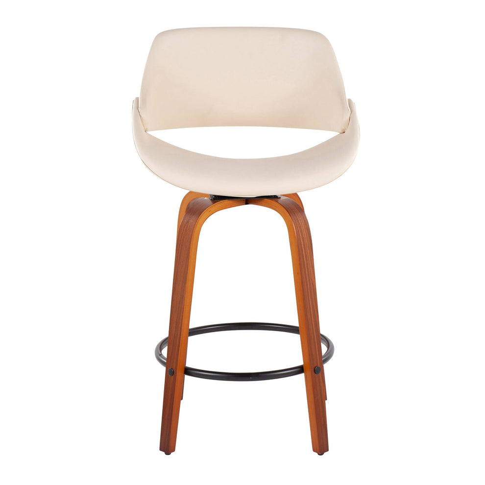 Fabrico Mid-Century Modern Fixed-Height Counter Stool in Walnut Wood with Round Black Footrest and Black Faux Leather By LumiSource - Set of 2 | Counter Stools | Modishstore - 9