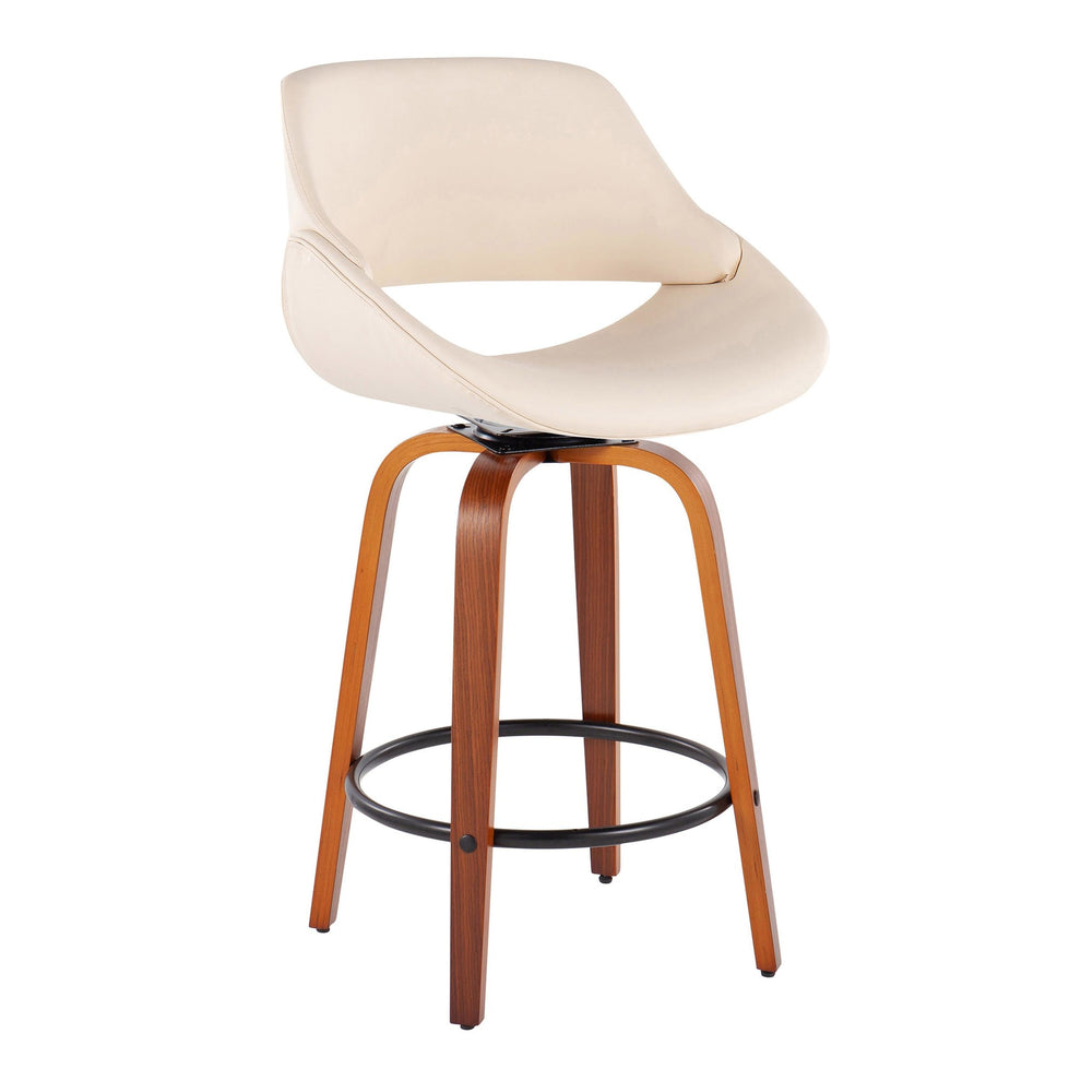 Fabrico Mid-Century Modern Fixed-Height Counter Stool in Walnut Wood with Round Black Footrest and Black Faux Leather By LumiSource - Set of 2 | Counter Stools | Modishstore - 11