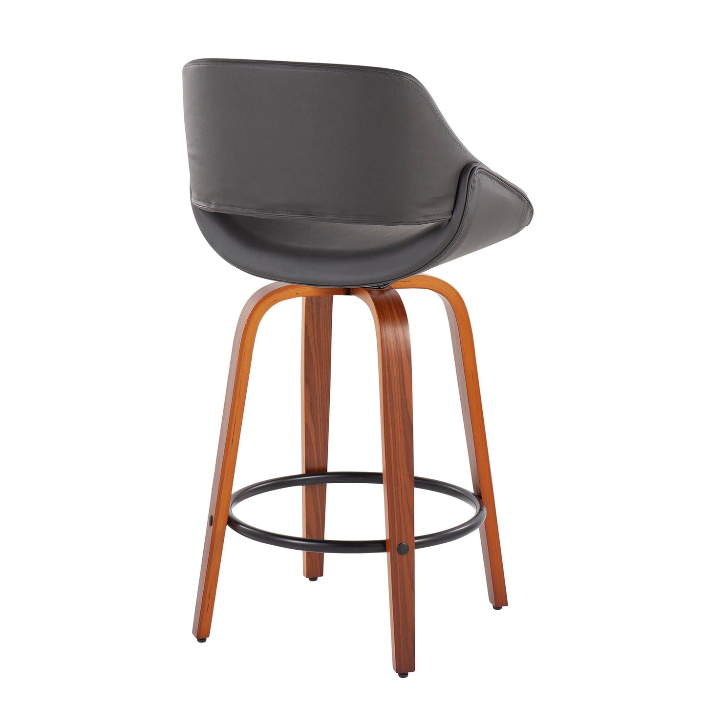 Fabrico Mid-Century Modern Fixed-Height Counter Stool in Walnut Wood with Round Black Footrest and Black Faux Leather By LumiSource - Set of 2 | Counter Stools | Modishstore - 20