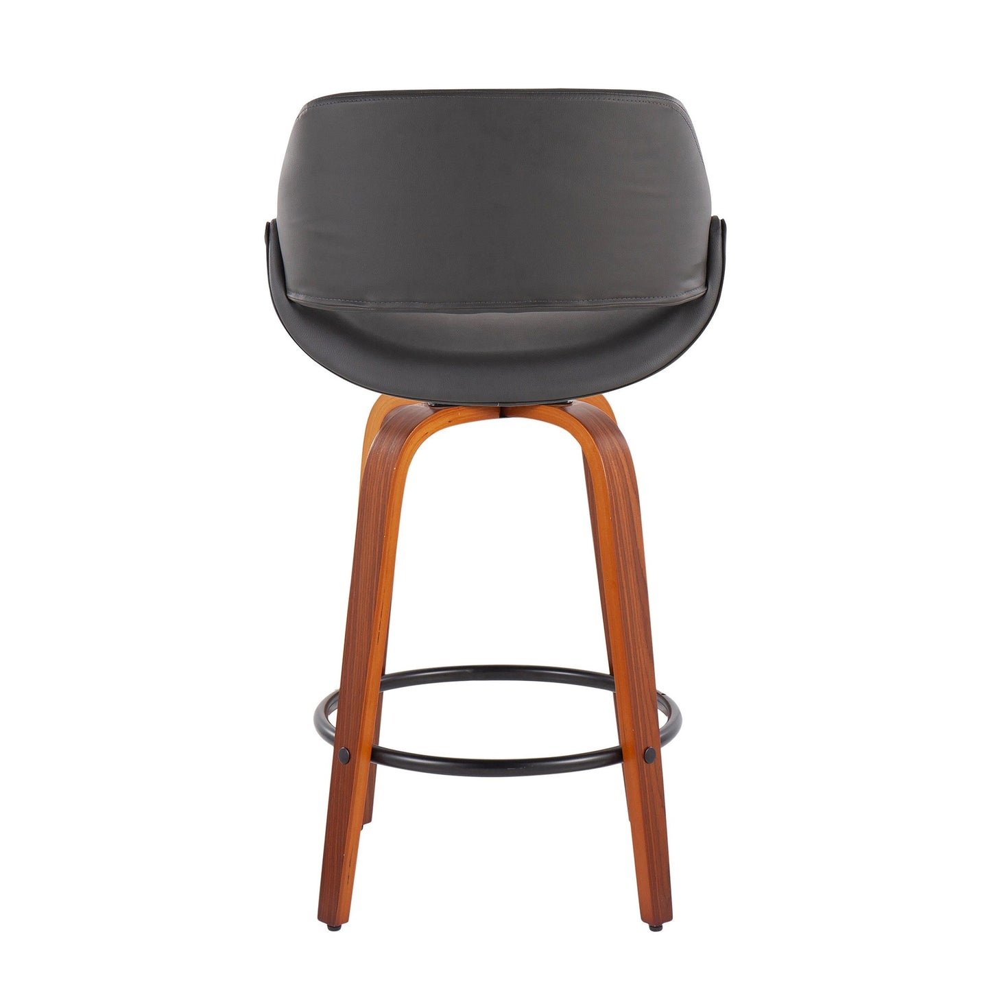 Fabrico Mid-Century Modern Fixed-Height Counter Stool in Walnut Wood with Round Black Footrest and Black Faux Leather By LumiSource - Set of 2 | Counter Stools | Modishstore - 21