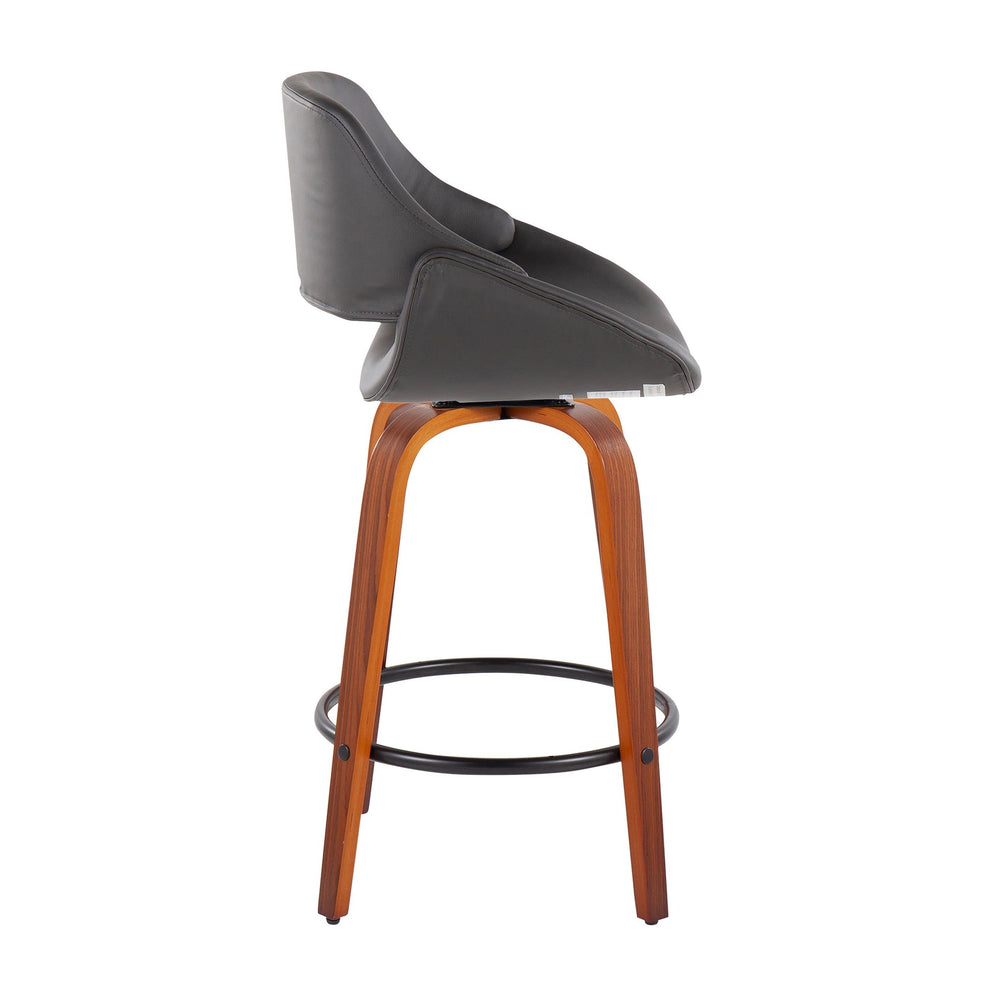 Fabrico Mid-Century Modern Fixed-Height Counter Stool in Walnut Wood with Round Black Footrest and Black Faux Leather By LumiSource - Set of 2 | Counter Stools | Modishstore - 19