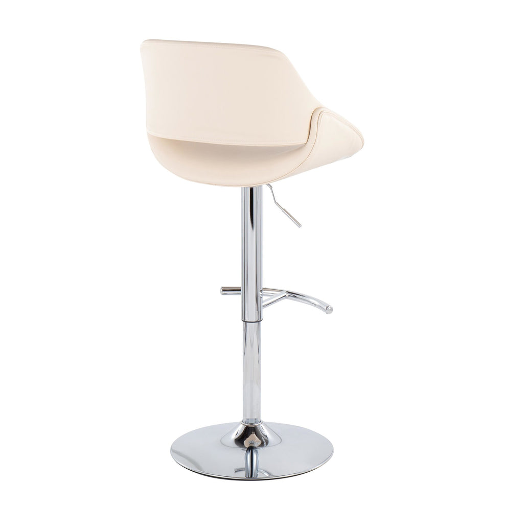 Fabrico Contemporary Adjustable Bar Stool in Chrome with Rounded T Footrest and Cream Faux Leather By LumiSource - Set of 2 | Bar Stools | Modishstore - 7