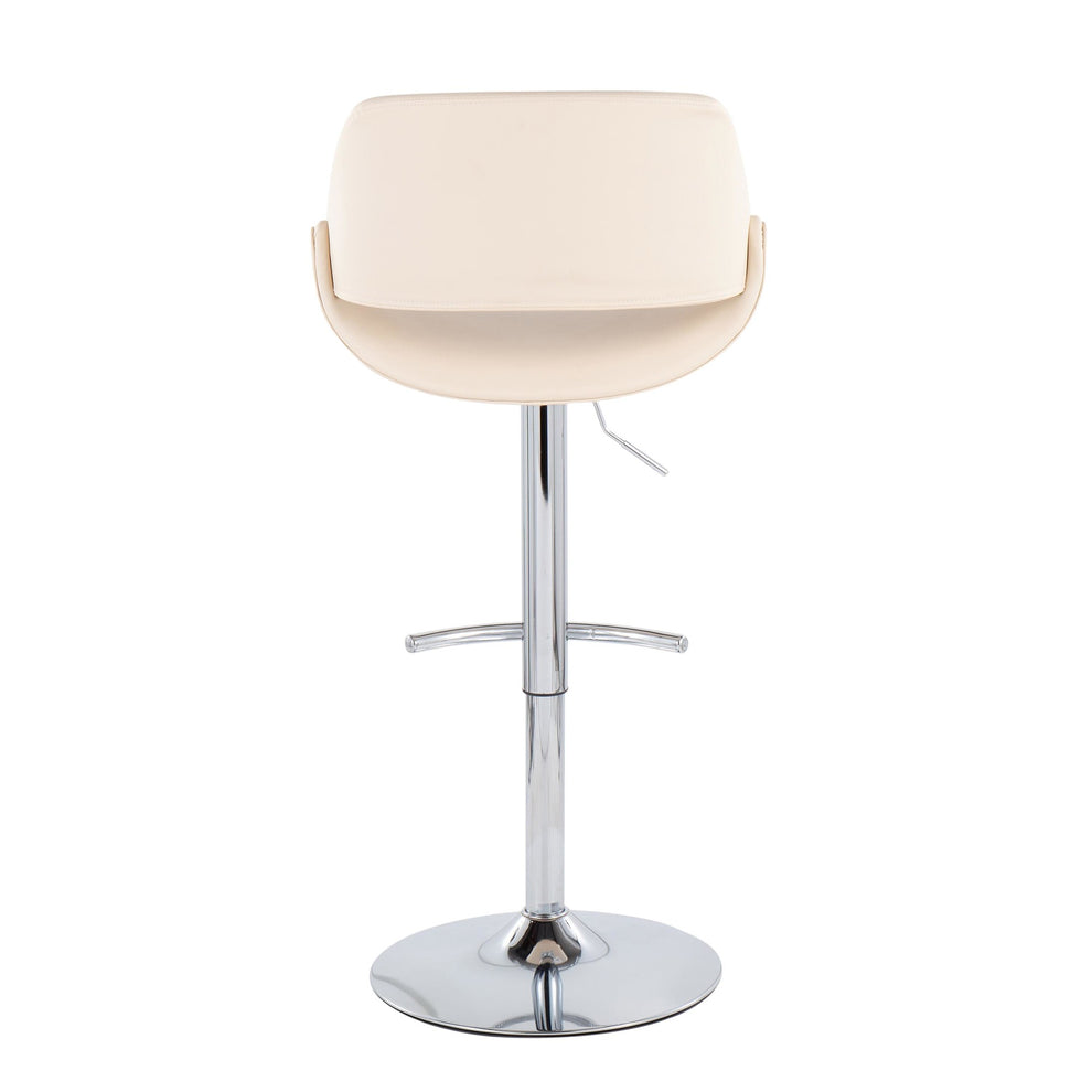 Fabrico Contemporary Adjustable Bar Stool in Chrome with Rounded T Footrest and Cream Faux Leather By LumiSource - Set of 2 | Bar Stools | Modishstore - 8