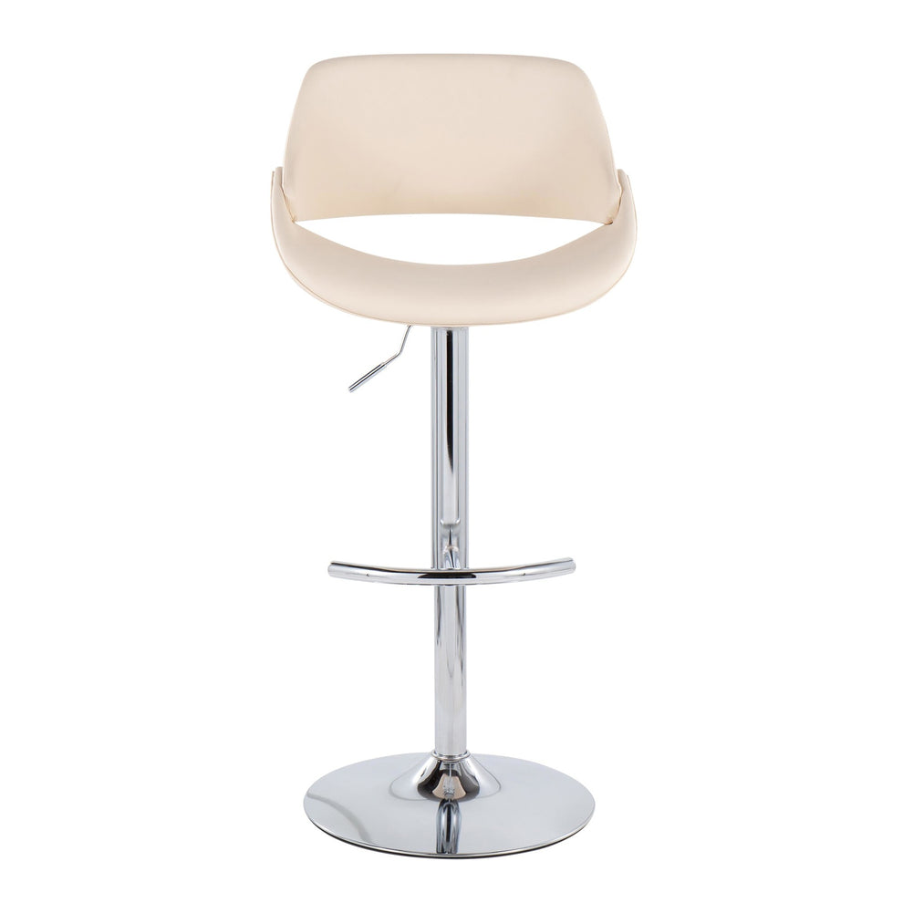 Fabrico Contemporary Adjustable Bar Stool in Chrome with Rounded T Footrest and Cream Faux Leather By LumiSource - Set of 2 | Bar Stools | Modishstore - 2