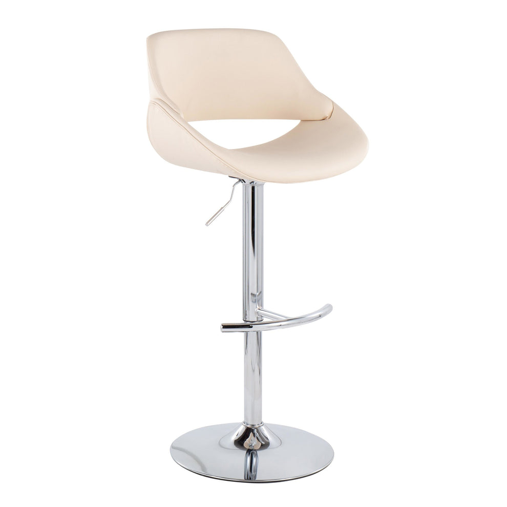 Fabrico Contemporary Adjustable Bar Stool in Chrome with Rounded T Footrest and Cream Faux Leather By LumiSource - Set of 2 | Bar Stools | Modishstore - 5