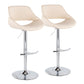 Fabrico Contemporary Adjustable Bar Stool in Chrome with Rounded T Footrest and Cream Faux Leather By LumiSource - Set of 2 | Bar Stools | Modishstore