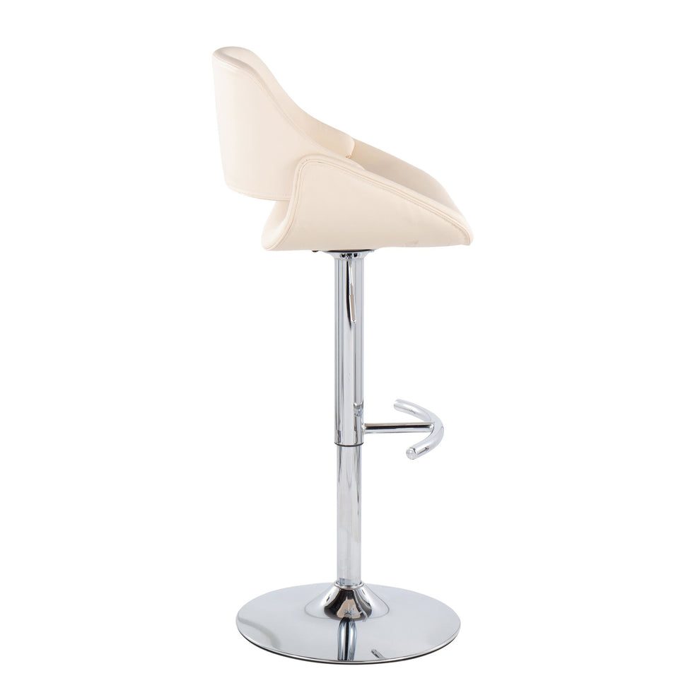 Fabrico Contemporary Adjustable Bar Stool in Chrome with Rounded T Footrest and Cream Faux Leather By LumiSource - Set of 2 | Bar Stools | Modishstore - 6