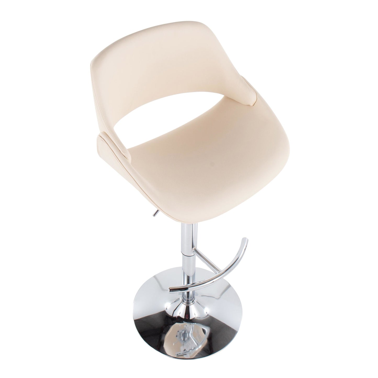 Fabrico Contemporary Adjustable Bar Stool in Chrome with Rounded T Footrest and Cream Faux Leather By LumiSource - Set of 2 | Bar Stools | Modishstore - 3