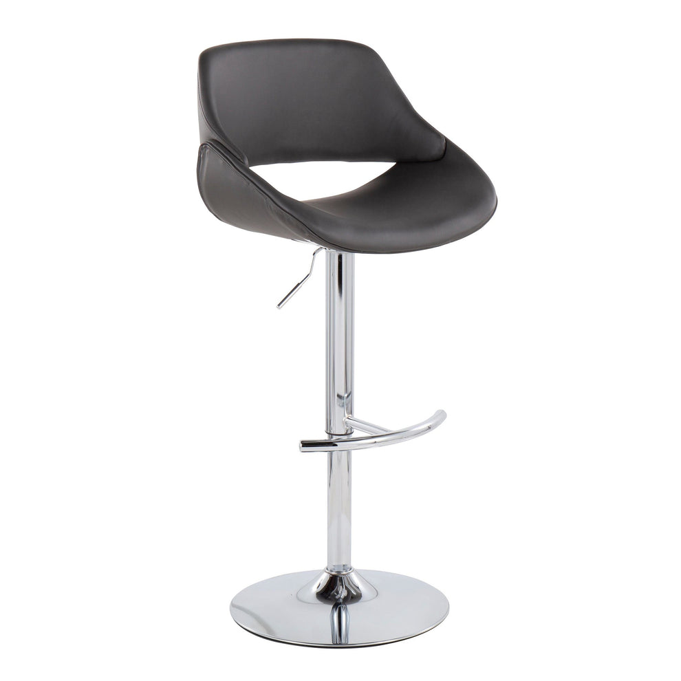 Fabrico Contemporary Adjustable Bar Stool in Chrome with Rounded T Footrest and Cream Faux Leather By LumiSource - Set of 2 | Bar Stools | Modishstore - 13