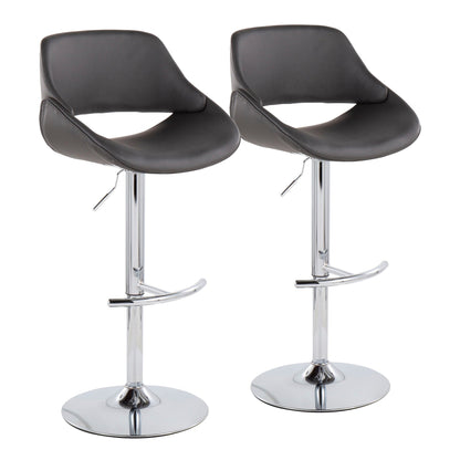 Fabrico Contemporary Adjustable Bar Stool in Chrome with Rounded T Footrest and Cream Faux Leather By LumiSource - Set of 2 | Bar Stools | Modishstore - 9