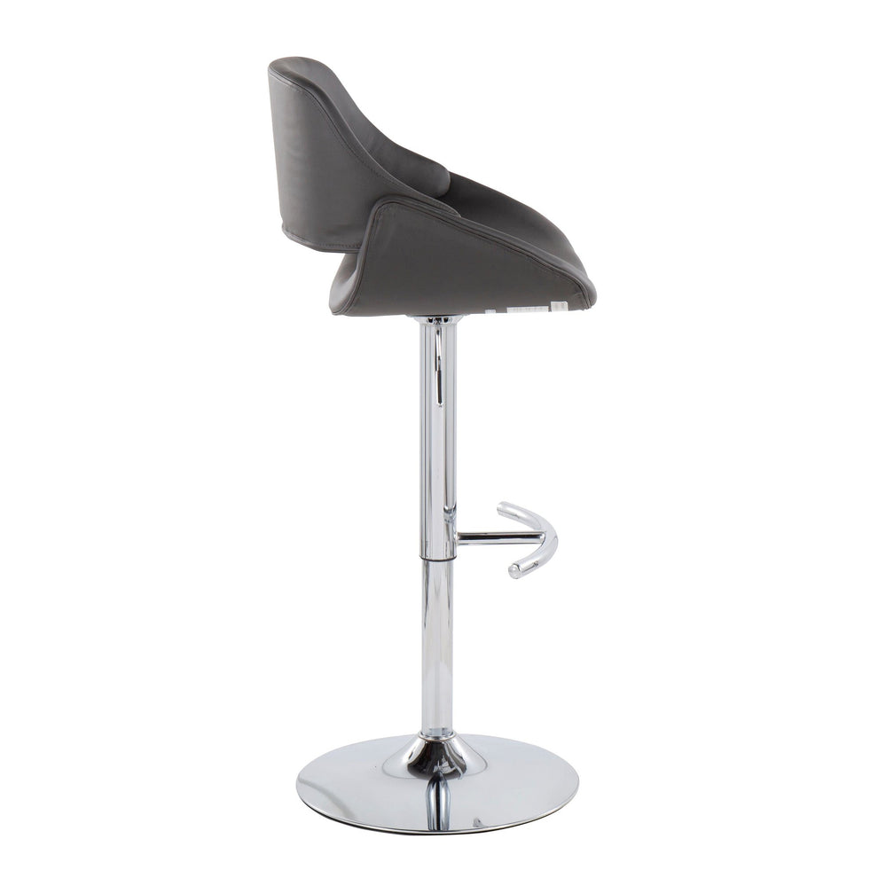 Fabrico Contemporary Adjustable Bar Stool in Chrome with Rounded T Footrest and Cream Faux Leather By LumiSource - Set of 2 | Bar Stools | Modishstore - 14