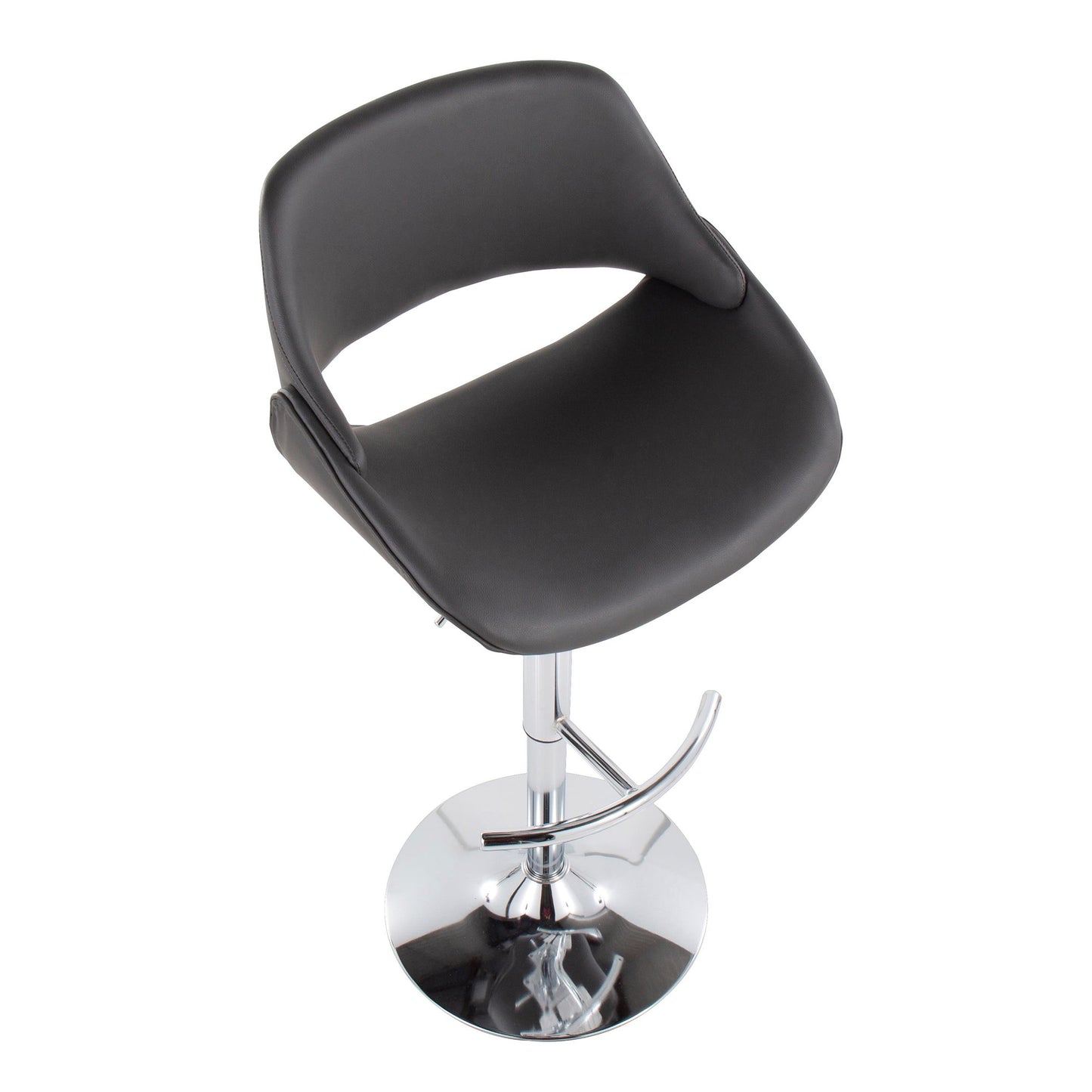 Fabrico Contemporary Adjustable Bar Stool in Chrome with Rounded T Footrest and Cream Faux Leather By LumiSource - Set of 2 | Bar Stools | Modishstore - 11