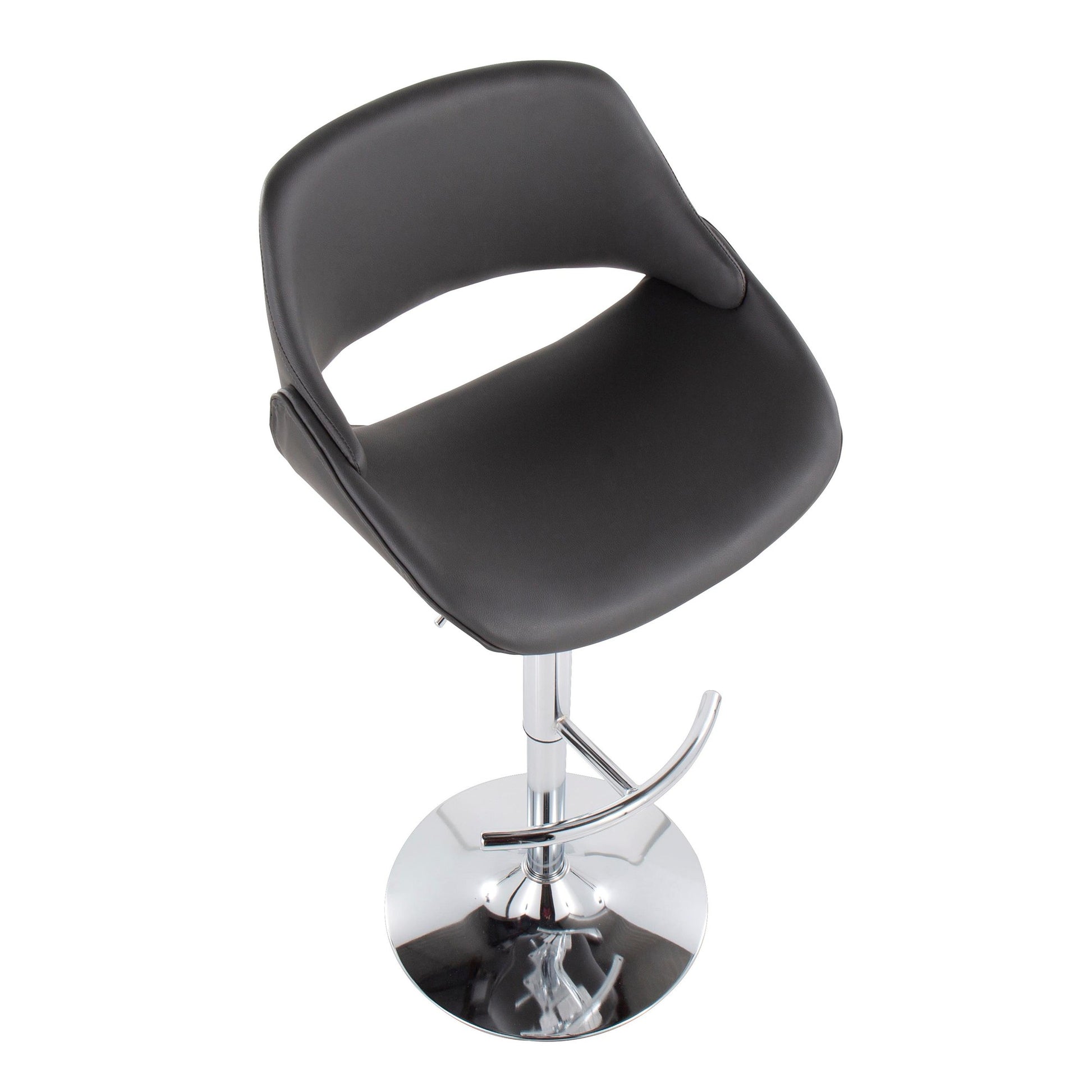 Fabrico Contemporary Adjustable Bar Stool in Chrome with Rounded T Footrest and Cream Faux Leather By LumiSource - Set of 2 | Bar Stools | Modishstore - 11