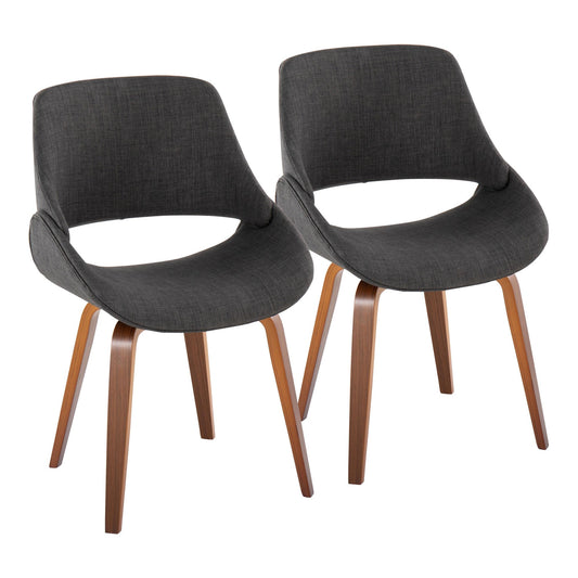 Fabrico Mid-Century Modern Dining/Accent Chair in Walnut and Charcoal Fabric By LumiSource - Set of 2 | Dining Chairs | Modishstore