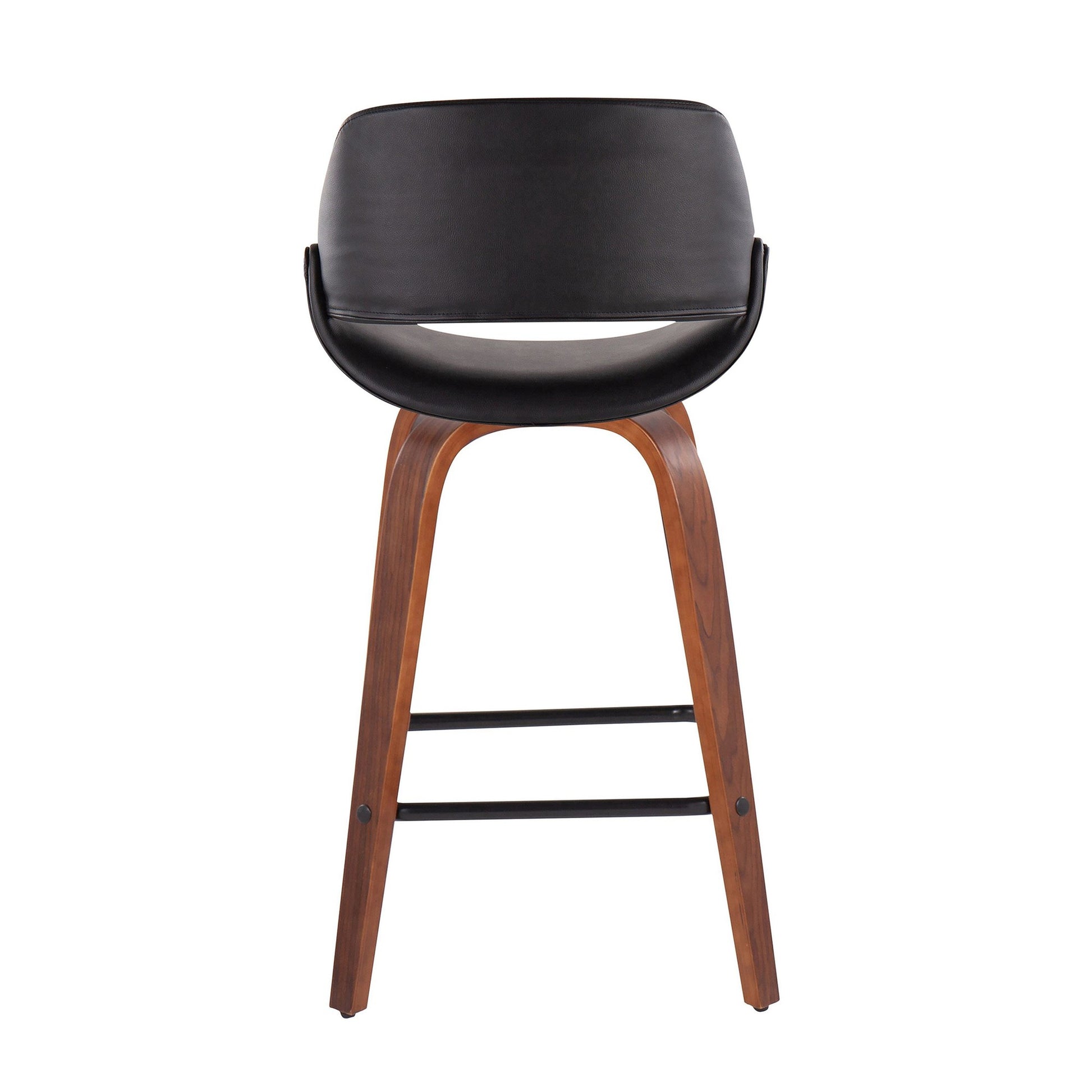 Fabrico Mid-Century Modern Fixed-Height Counter Stool in Walnut Wood with Square Black Footrest and Black Faux Leather By LumiSource - Set of 2 | Counter Stools | Modishstore - 7