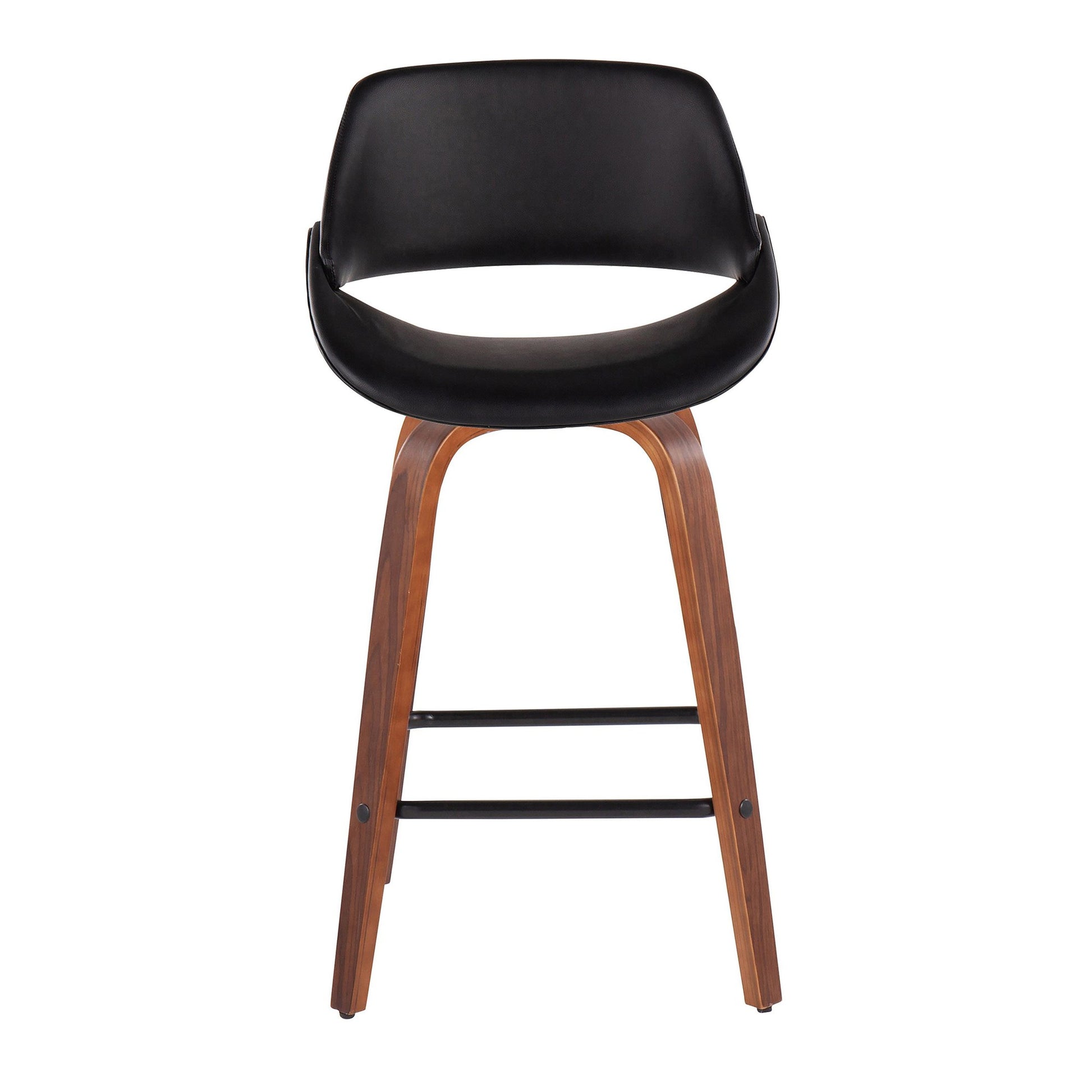 Fabrico Mid-Century Modern Fixed-Height Counter Stool in Walnut Wood with Square Black Footrest and Black Faux Leather By LumiSource - Set of 2 | Counter Stools | Modishstore - 2