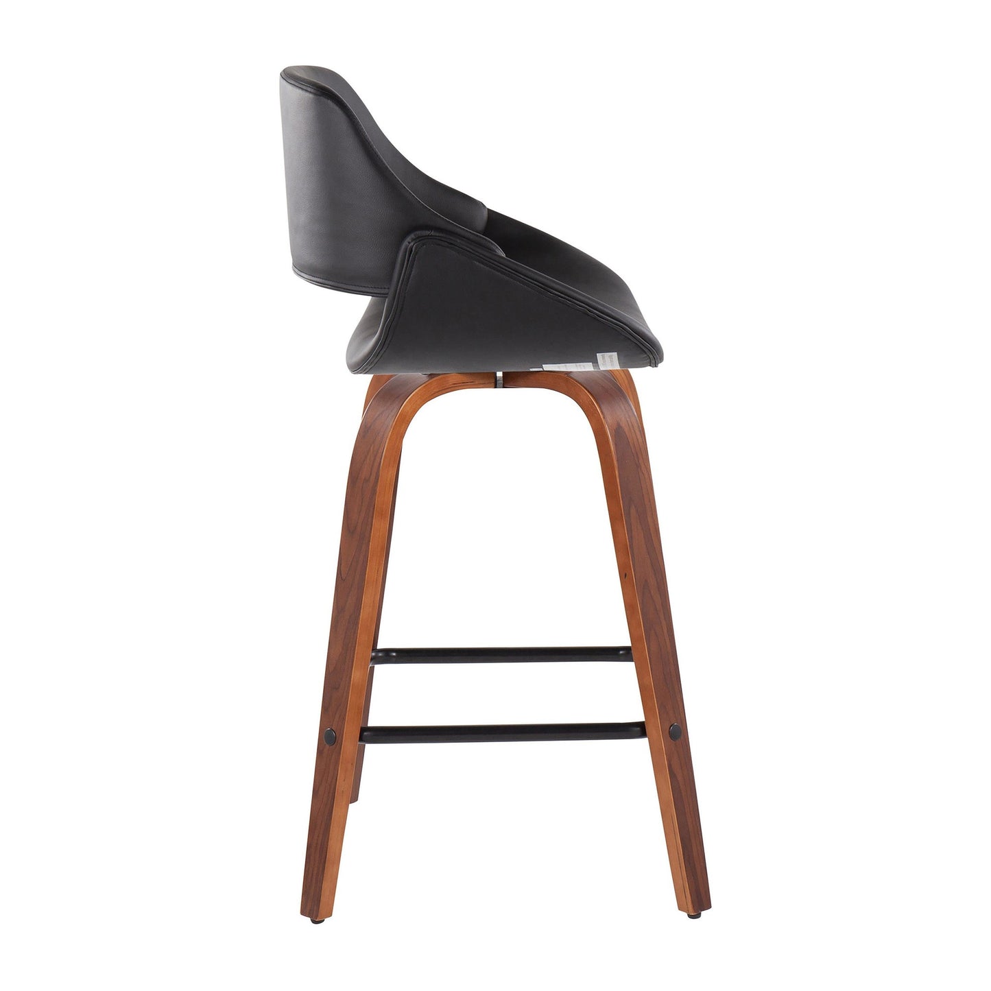 Fabrico Mid-Century Modern Fixed-Height Counter Stool in Walnut Wood with Square Black Footrest and Black Faux Leather By LumiSource - Set of 2 | Counter Stools | Modishstore - 5