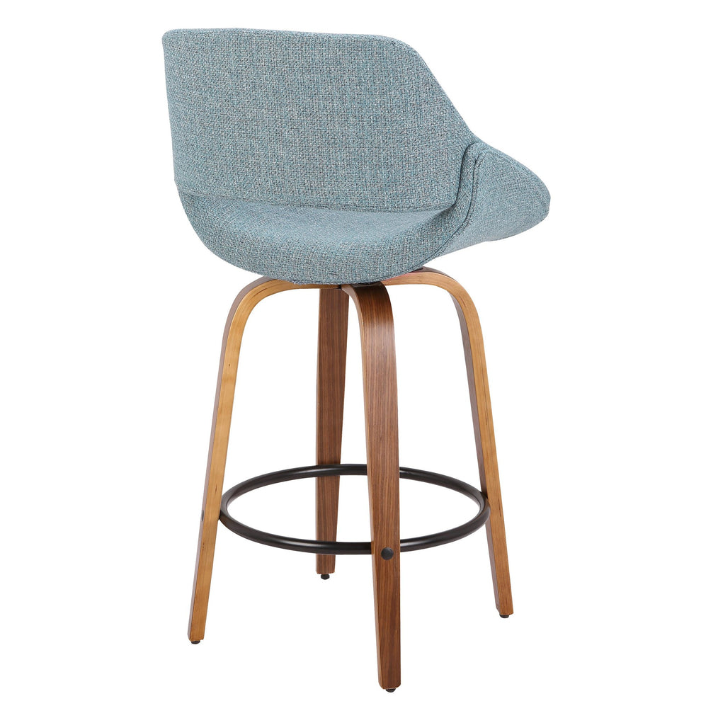 Fabrico Mid-Century Modern Counter Stool in Walnut and Blue Noise Fabric By LumiSource - Set of 2 | Counter Stools | Modishstore - 10