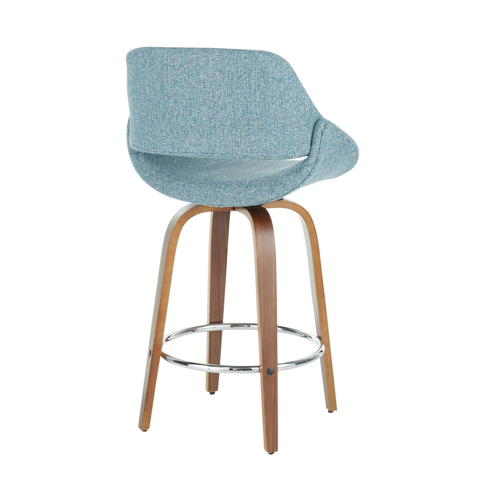 Fabrico Mid-Century Modern Counter Stool in Walnut and Blue Noise Fabric By LumiSource - Set of 2 | Counter Stools | Modishstore - 10