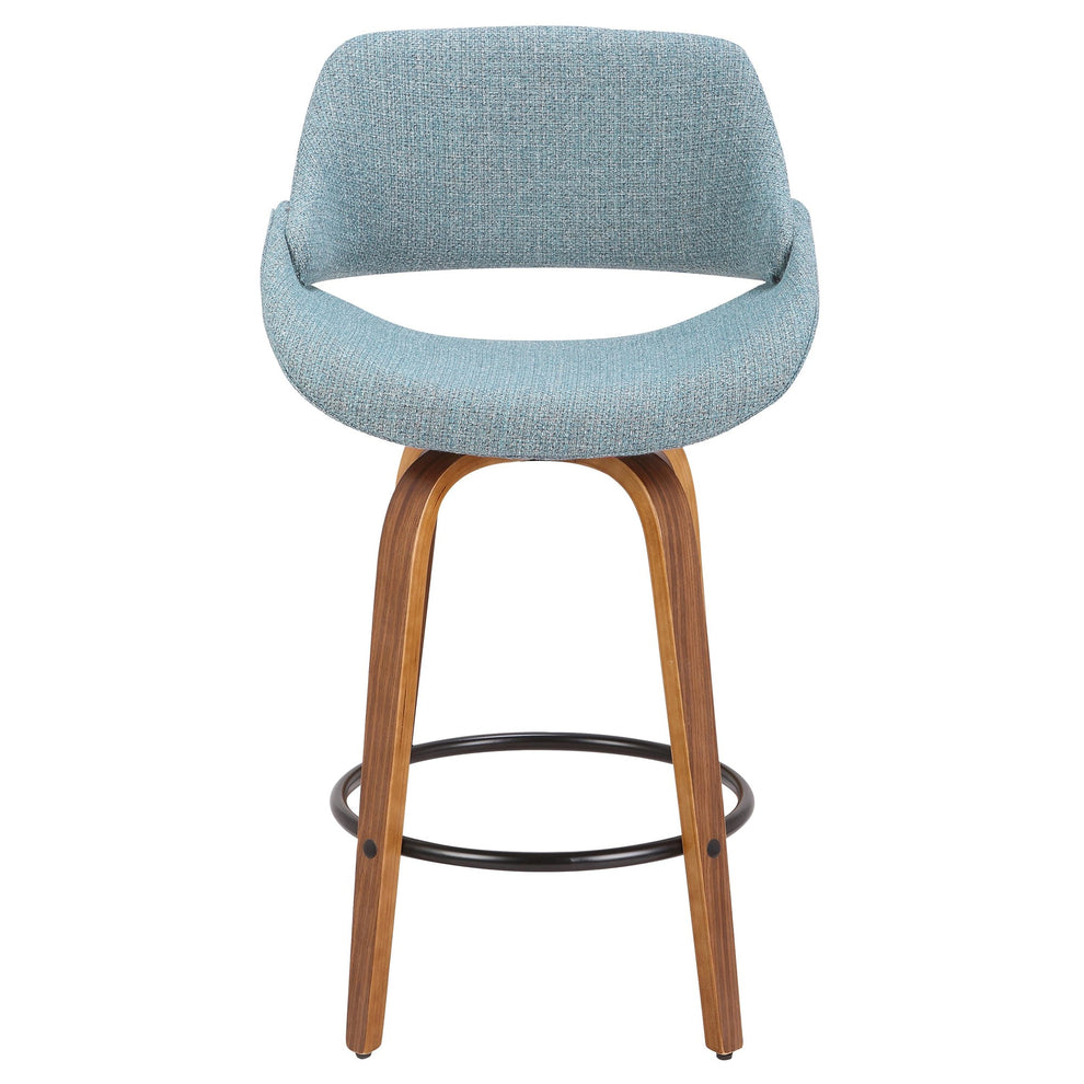 Fabrico Mid-Century Modern Counter Stool in Walnut and Blue Noise Fabric By LumiSource - Set of 2 | Counter Stools | Modishstore - 4