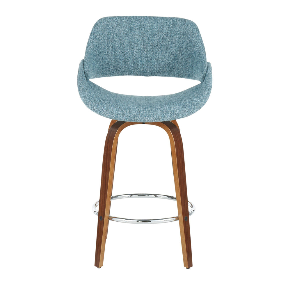 Fabrico Mid-Century Modern Counter Stool in Walnut and Blue Noise Fabric By LumiSource - Set of 2 | Counter Stools | Modishstore - 3