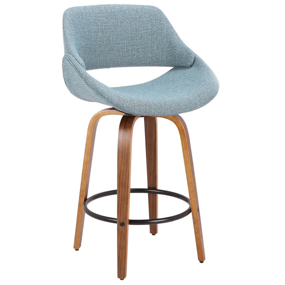 Fabrico Mid-Century Modern Counter Stool in Walnut and Blue Noise Fabric By LumiSource - Set of 2 | Counter Stools | Modishstore - 8