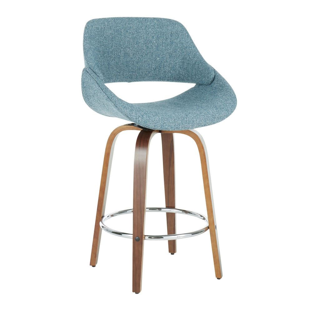 Fabrico Mid-Century Modern Counter Stool in Walnut and Blue Noise Fabric By LumiSource - Set of 2 | Counter Stools | Modishstore - 8
