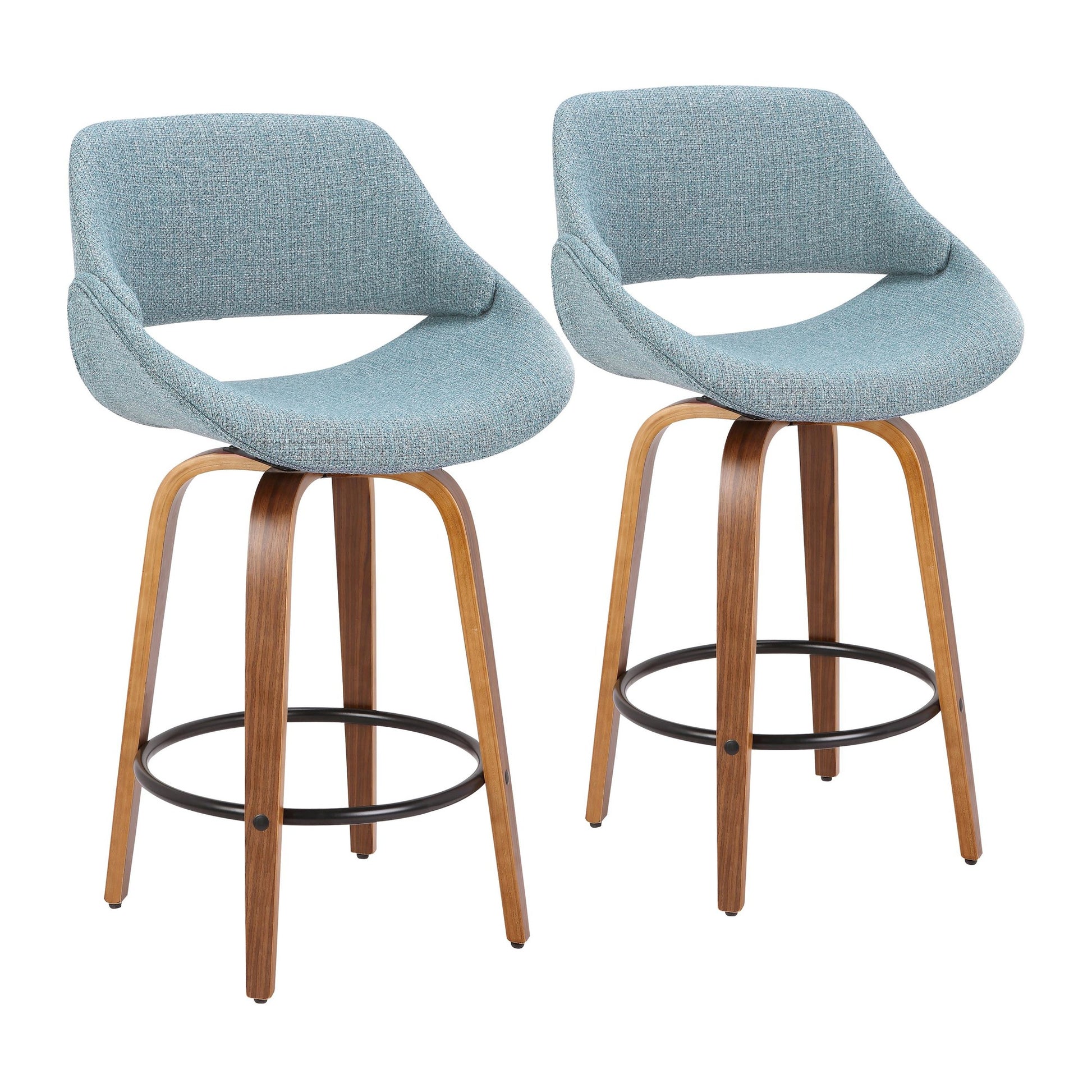 Fabrico Mid-Century Modern Counter Stool in Walnut and Blue Noise Fabric By LumiSource - Set of 2 | Counter Stools | Modishstore - 3