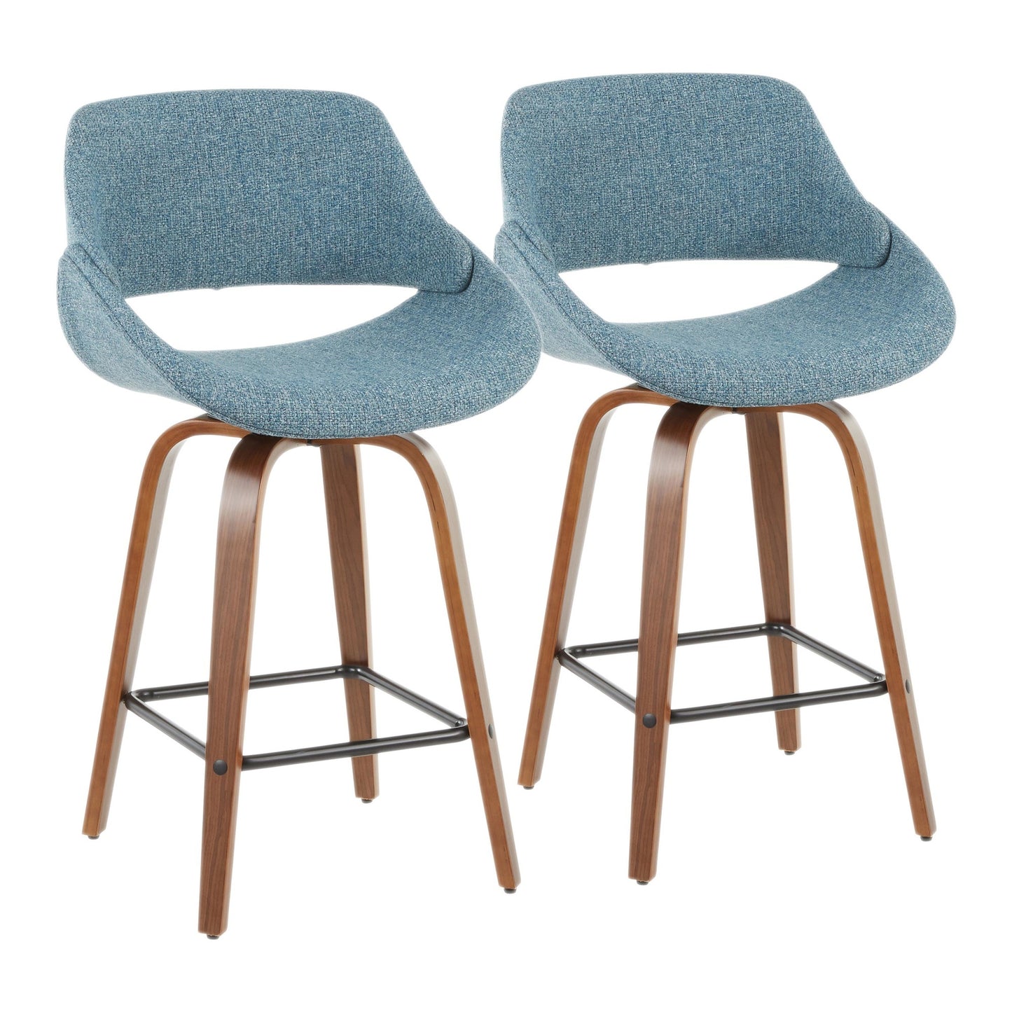Fabrico Mid-Century Modern Counter Stool in Walnut and Blue Noise Fabric By LumiSource - Set of 2 | Counter Stools | Modishstore - 2